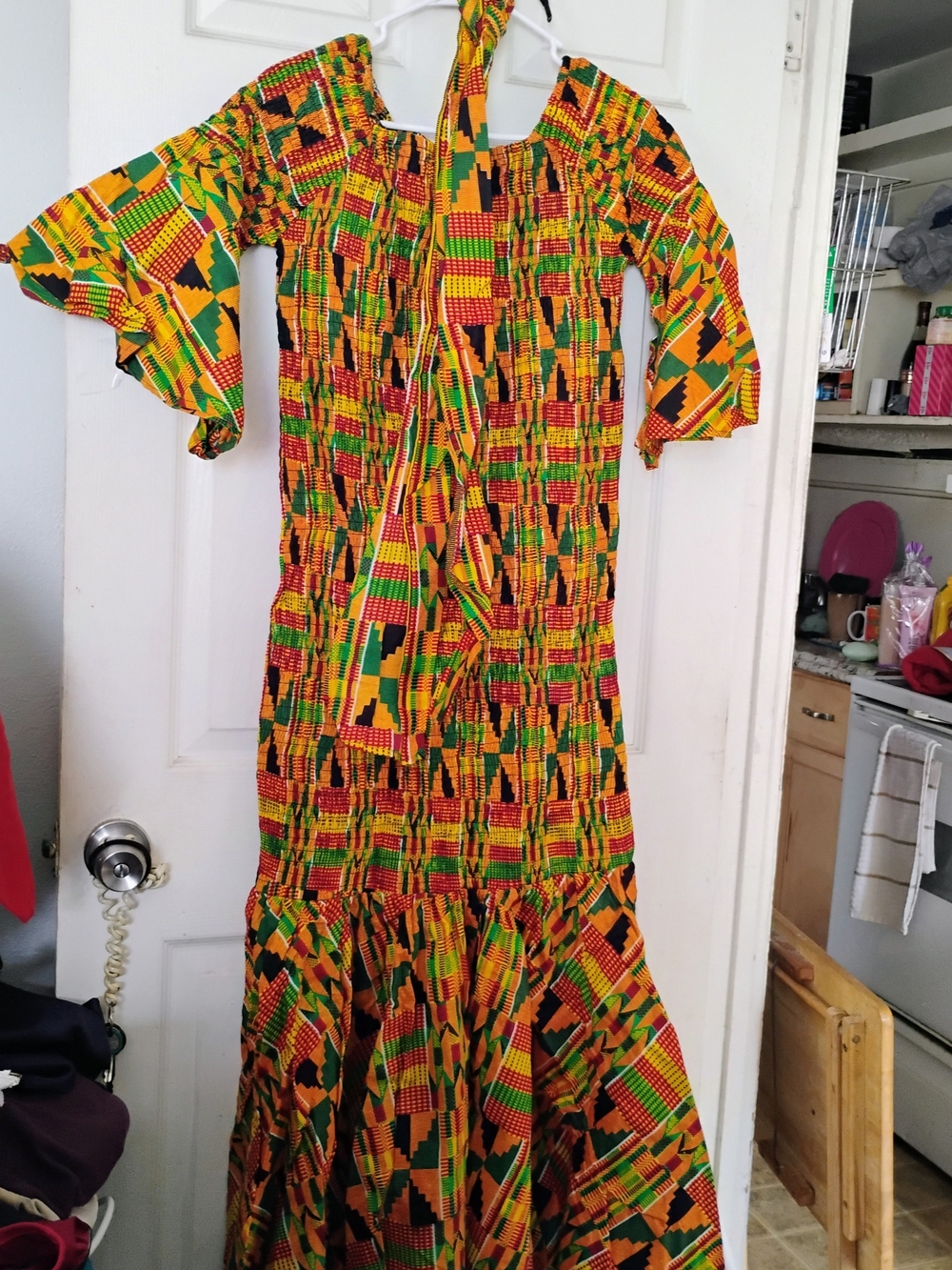 Vibrant Green & Yellow African-Print Maxi Dress
